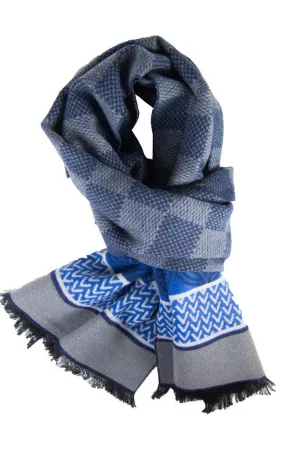 Royal Blue & Navy Patterned Scarf