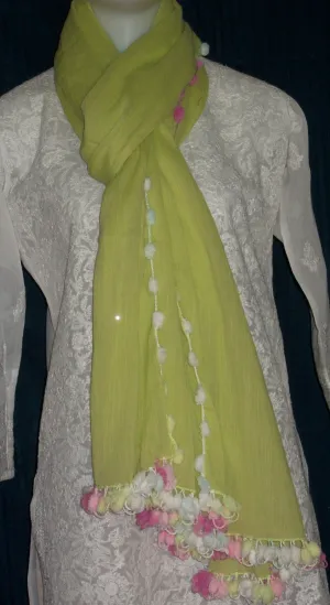 Scarf 1618 Pista Green Unbleached Cotton Crinkled Dupatta Chunni Shawl Shieno