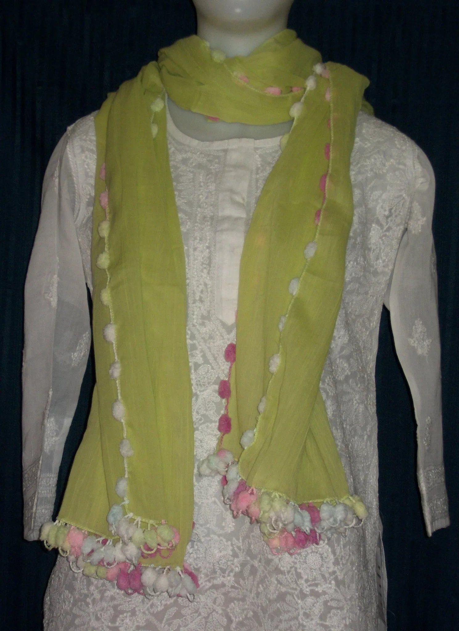 Scarf 1618 Pista Green Unbleached Cotton Crinkled Dupatta Chunni Shawl Shieno