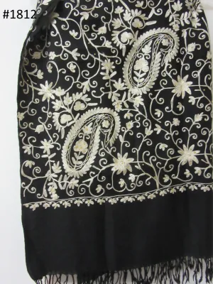 Shawl 2831812 Black White Embroidered Winter Wear Shawl Warm Wrap