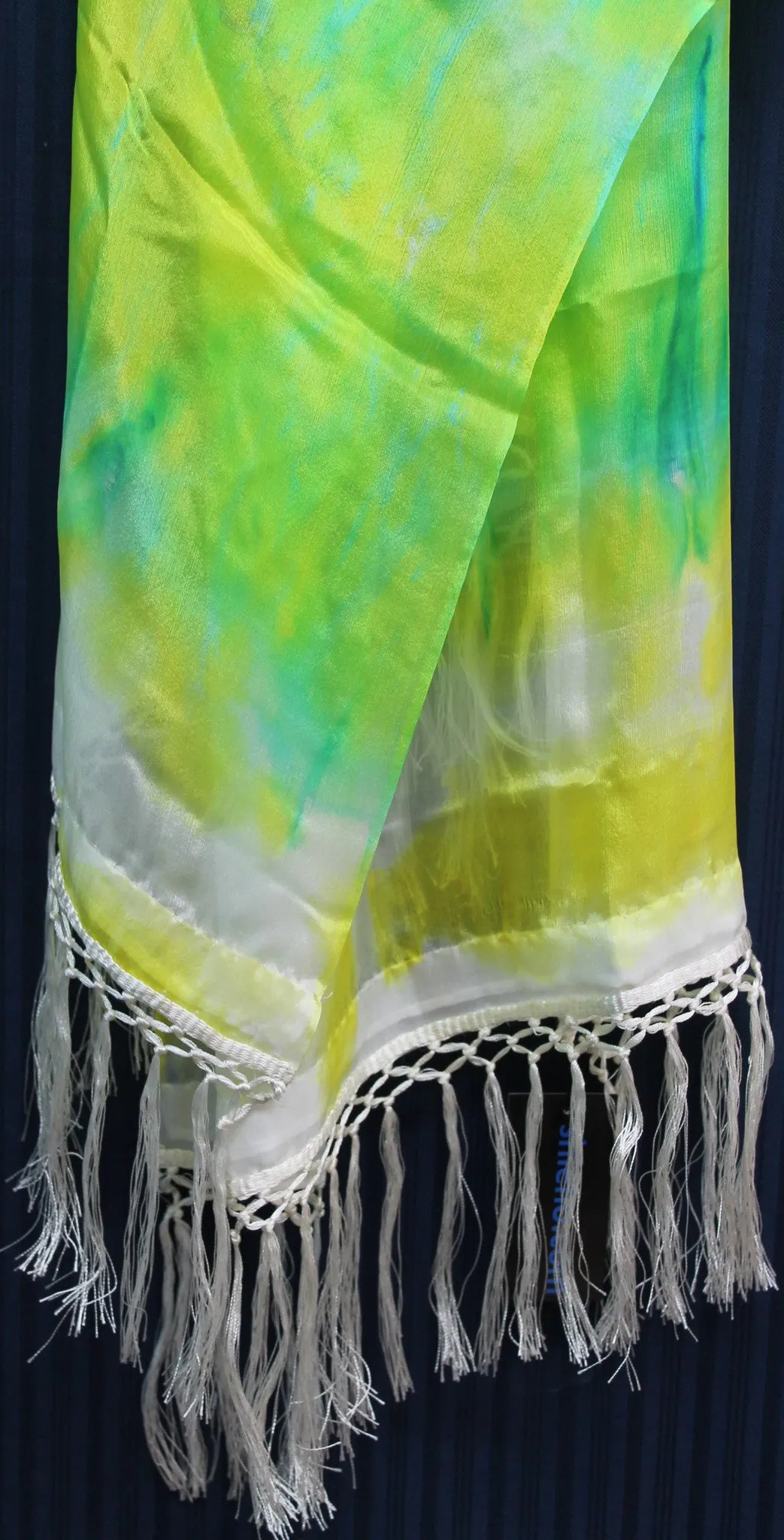 Silk Scarf 331 Ivory Green Dupatta Chunni Wrap Shawl Pure Silk