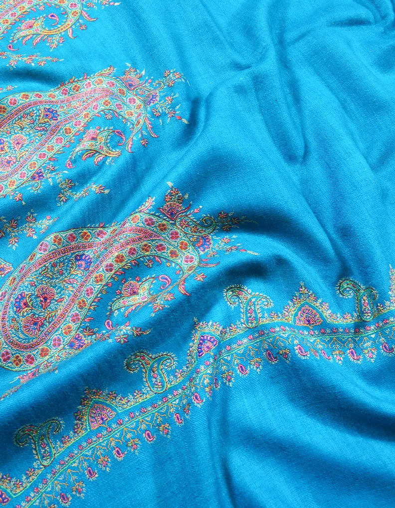 teal embroidery GI pashmina shawl 7891