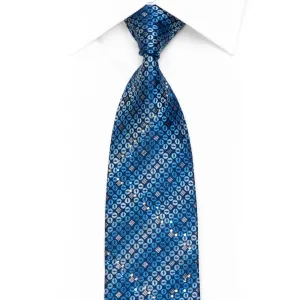 The Suit House Rhinestone Silk Necktie Geometric On Blue With Sparkles