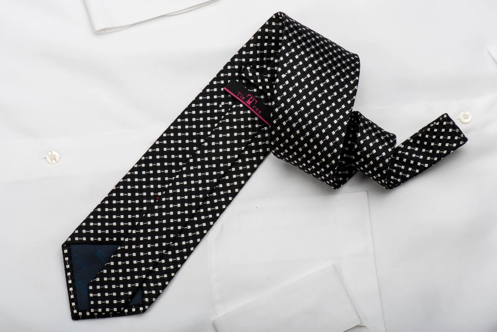 Tie Tree Men's Black Silk Rhinestone Necktie With Silver Sparkles