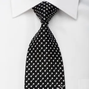 Tie Tree Men's Black Silk Rhinestone Necktie With Silver Sparkles