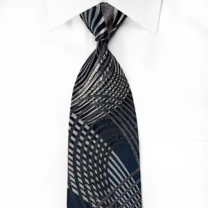 Vito Rufolo Men's Crystal Necktie Silver Geometric Scrolls On Navy Sparkling With Rhinestones