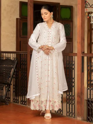 Wardah Uzair Handwork Embroidered Chiffon Gown Suit - White