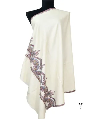 Stunning White Embroidered Pashmina Shawl (Style 7885)