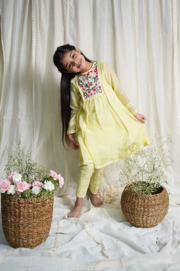 Yellow Bouvardia Kurta Set For Girls