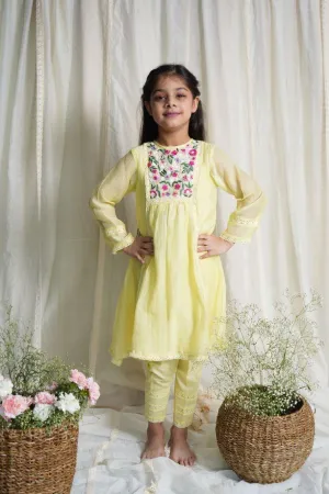 Yellow Bouvardia Kurta Set For Girls